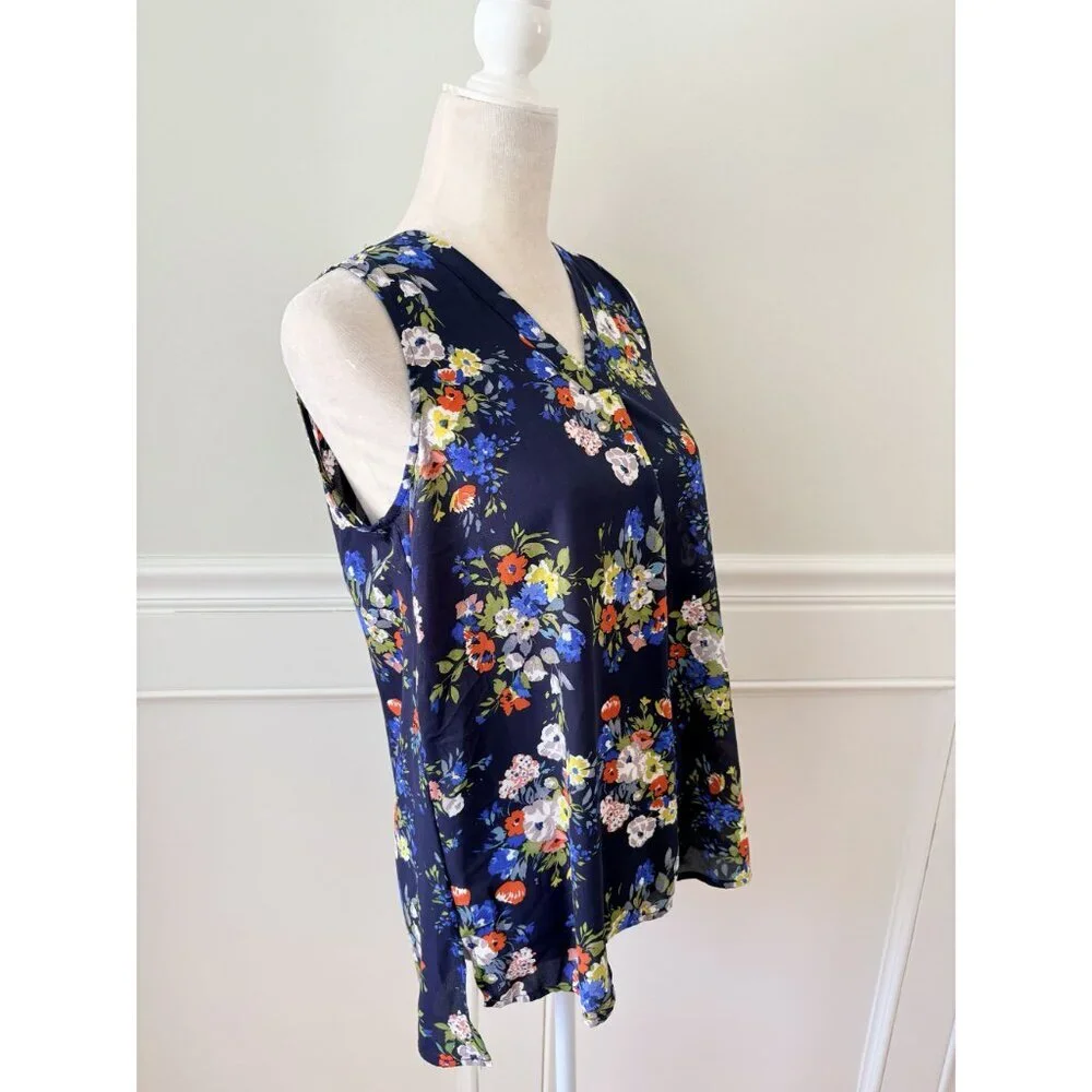 Pleione Nordstrom Floral Keyhole Black Shell Top Blouse S